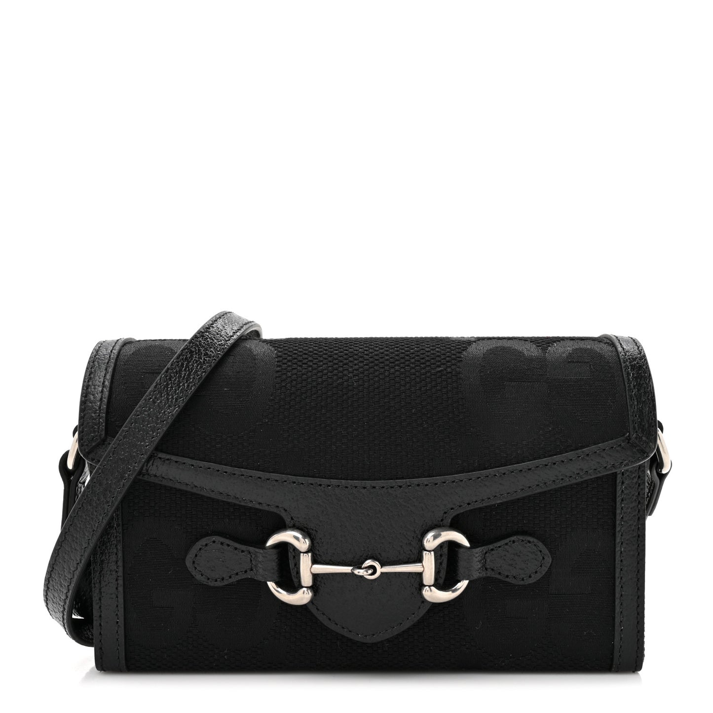 Monogram Jumbo GG Textured Dollar Calfskin Mini Horsebit 1955 Shoulder Bag Black