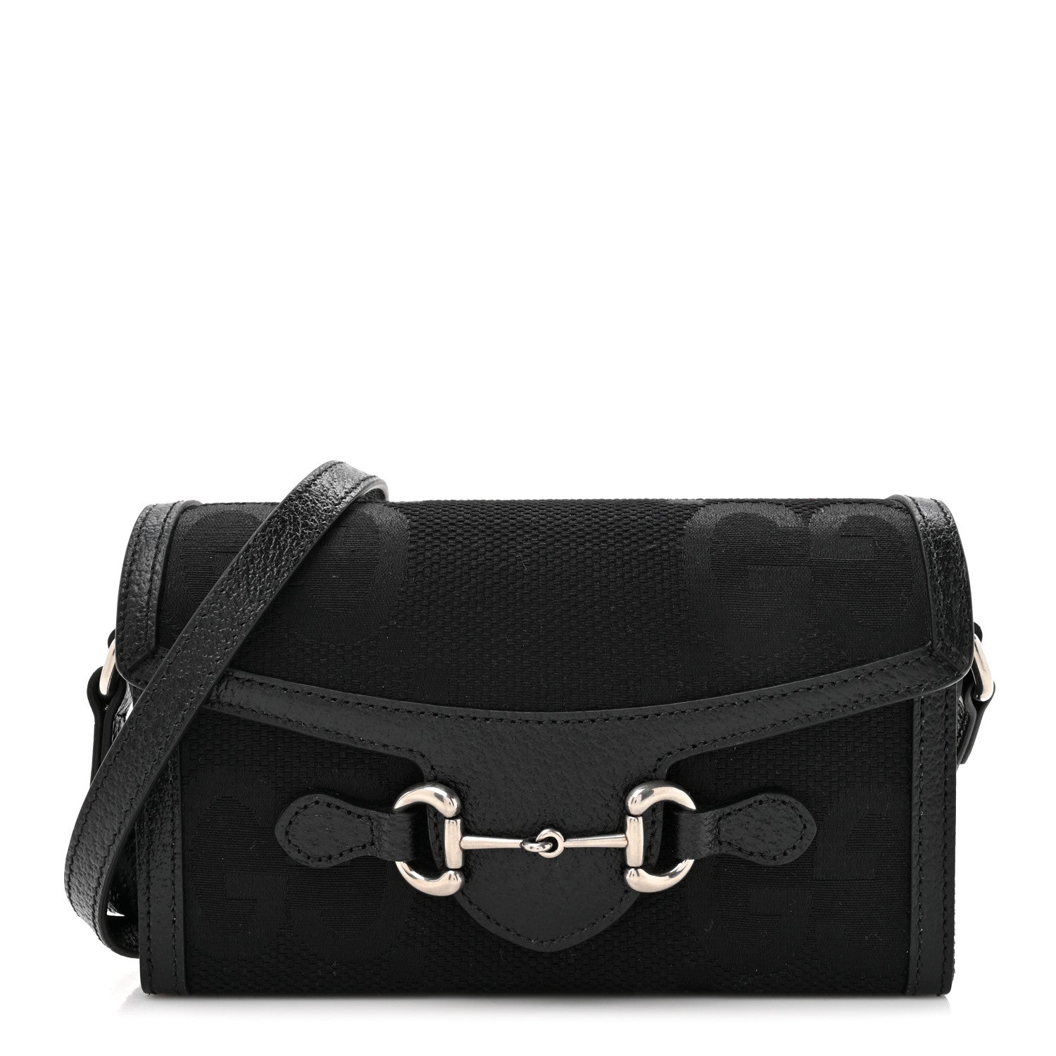 Gucci Monogram Jumbo GG Textured Dollar Calfskin Mini Horsebit 1955 Shoulder Bag Black 1 of 11