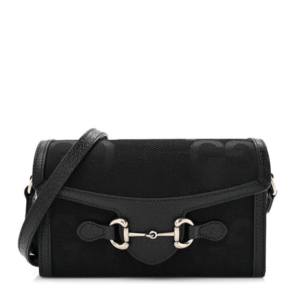 Gucci Monogram Jumbo GG Textured Dollar Calfskin Mini Horsebit 1955 Shoulder Bag Black 1 of 11