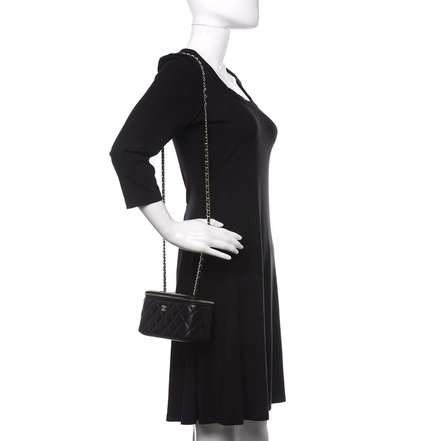 Chanel Lambskin Quilted Small Vanity Case With Chain Black 2 of 11