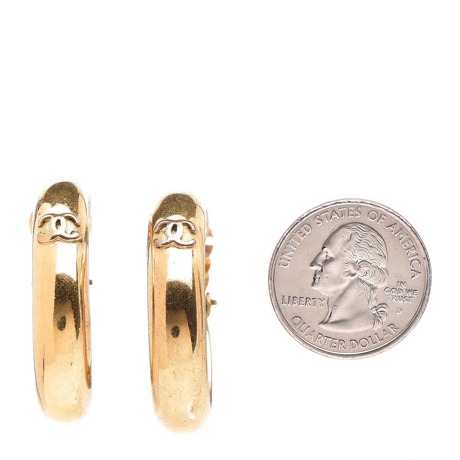 Chanel CC Hoop Clip On Earrings Gold 2 of 5