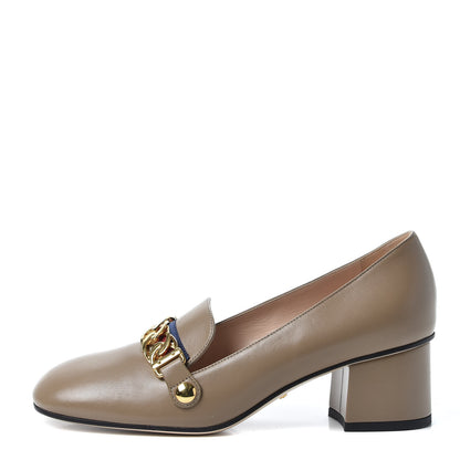 Gucci Malaga Kid Sylvie Web Chain Mid Heel Loafers 37.5 Mud 1 of 10