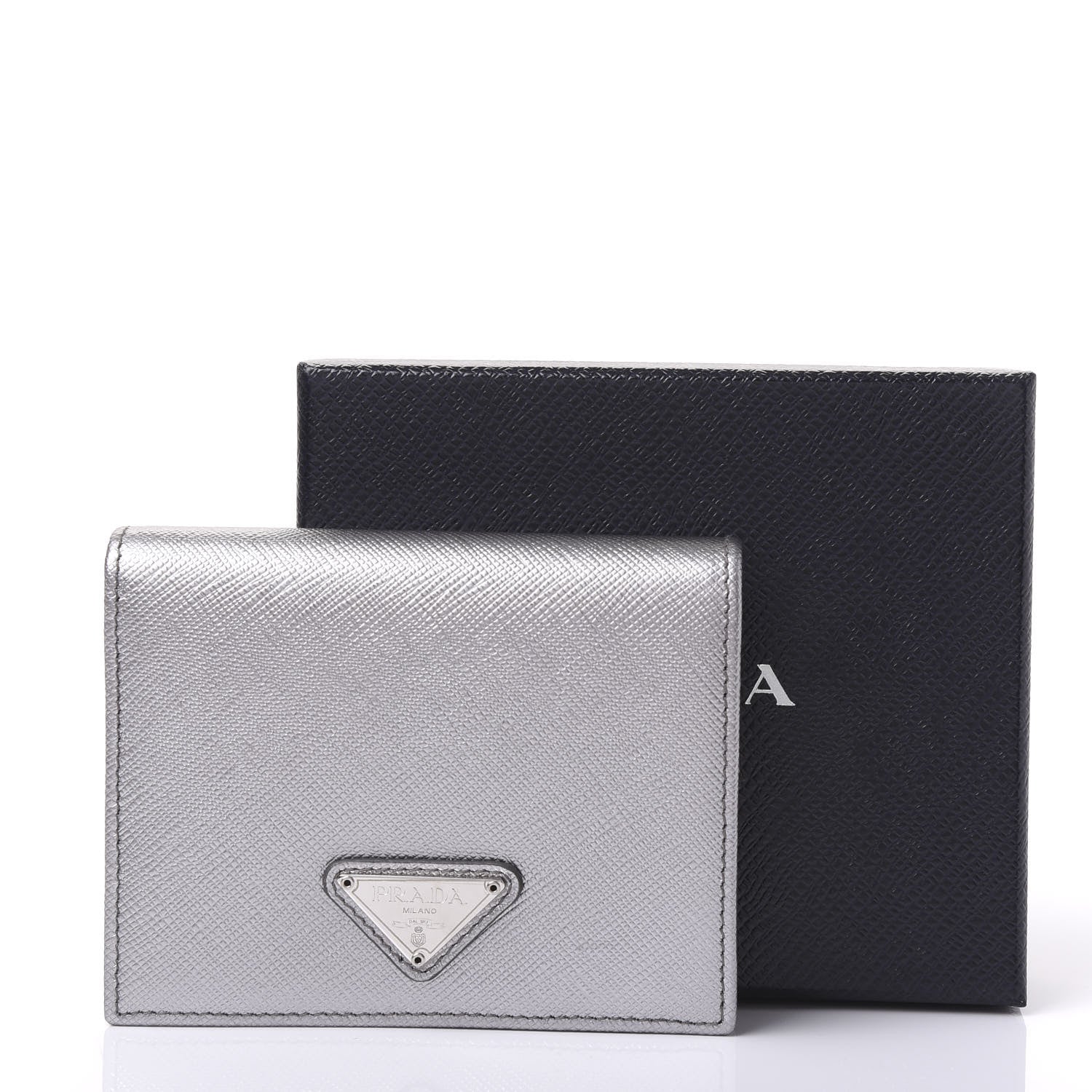 Prada Saffiano Compact Wallet Cromo 9 of 9