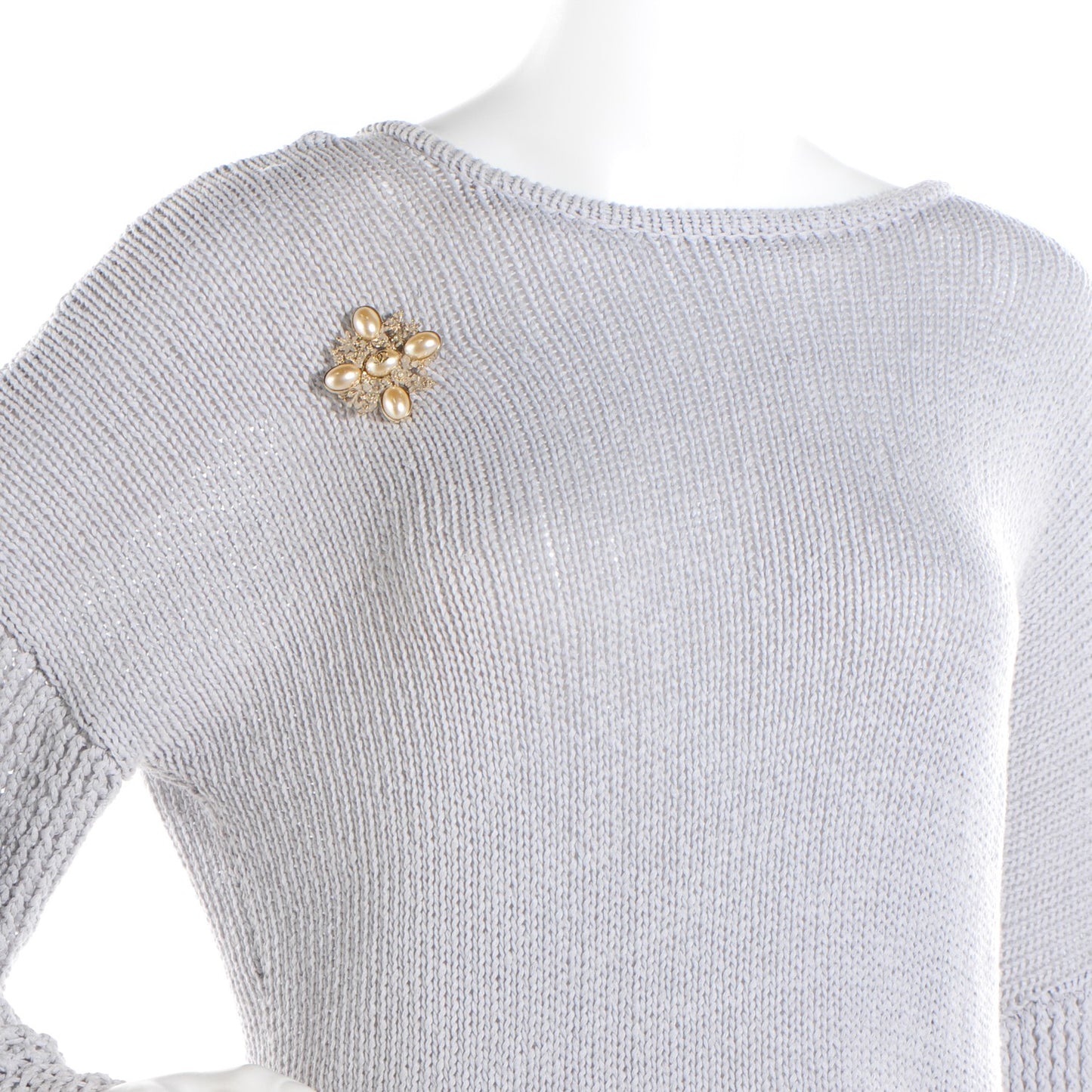 Crystal Mother of Pearl CC Flower Brooch Gold