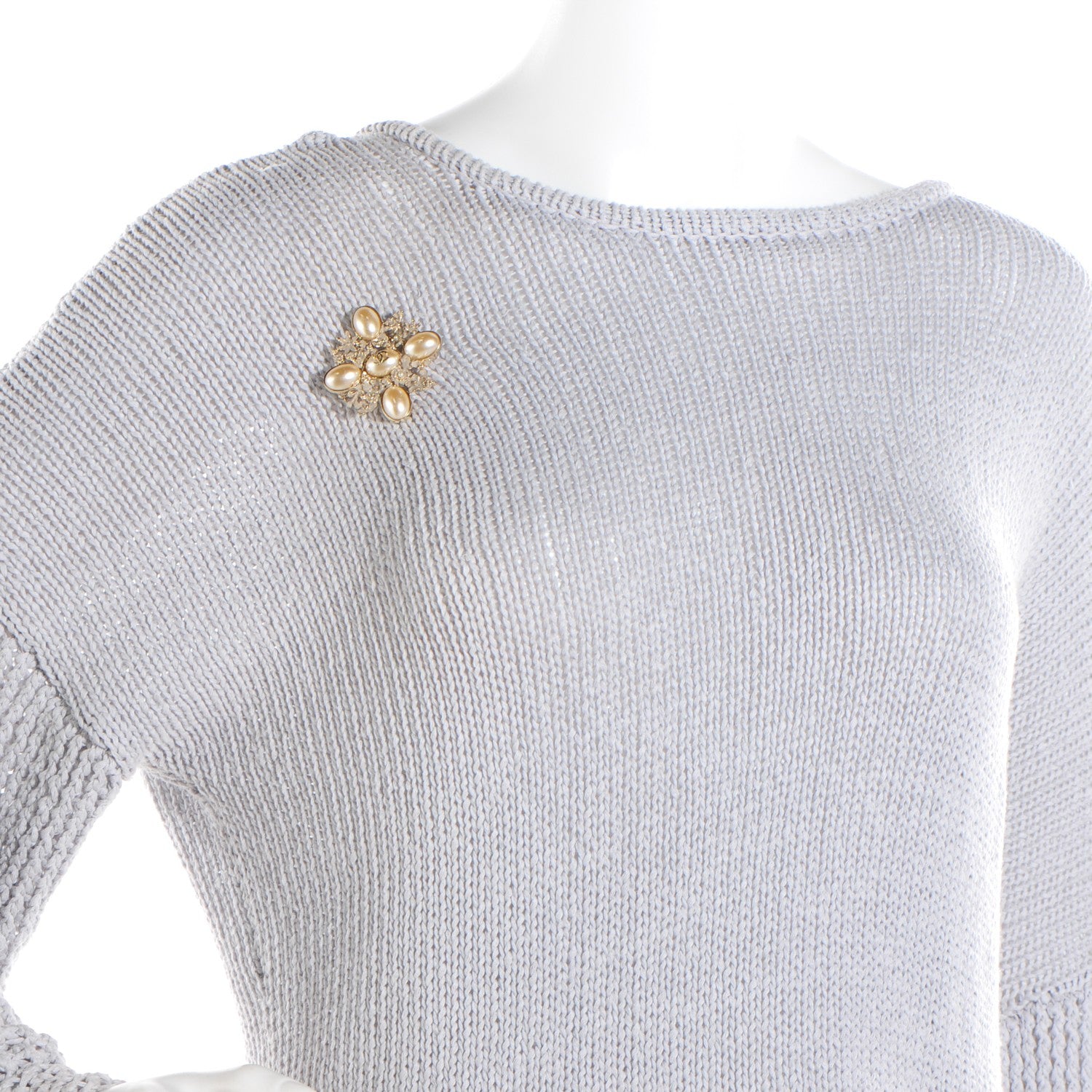 Chanel Crystal Mother of Pearl CC Flower Brooch Gold 2 of 5