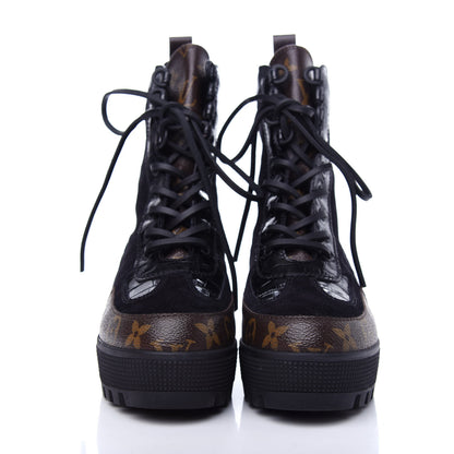 Louis Vuitton Suede Calfskin Monogram Laureate Platform Desert Boots 37.5 Black 2 of 11