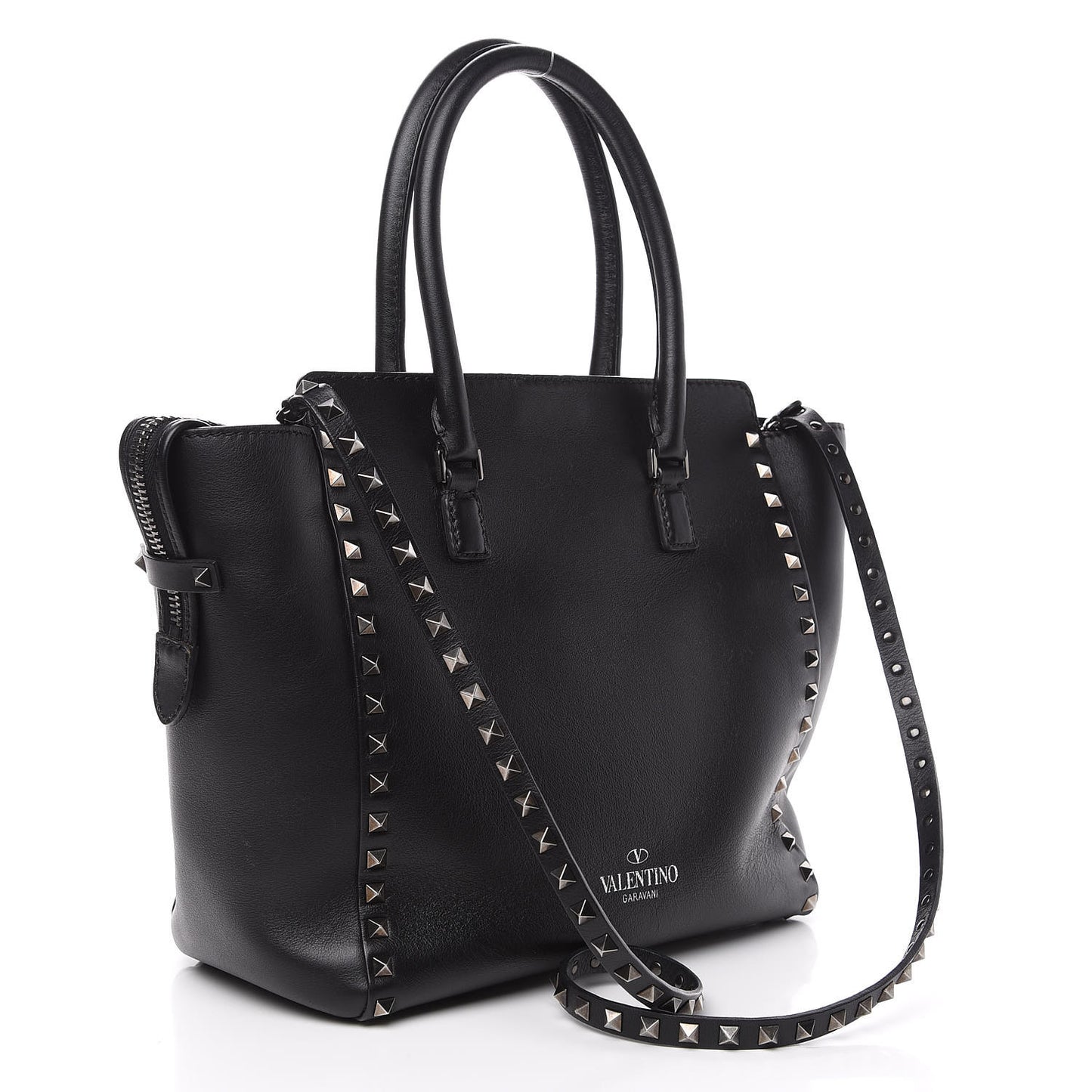 Vitello Rockstud Double Handle Tote Black