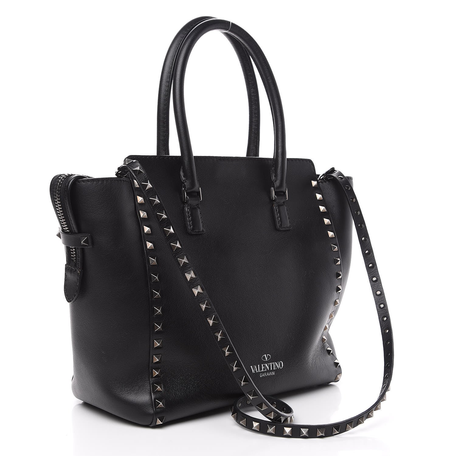 Valentino Garavani Vitello Rockstud Double Handle Tote Black 2 of 11