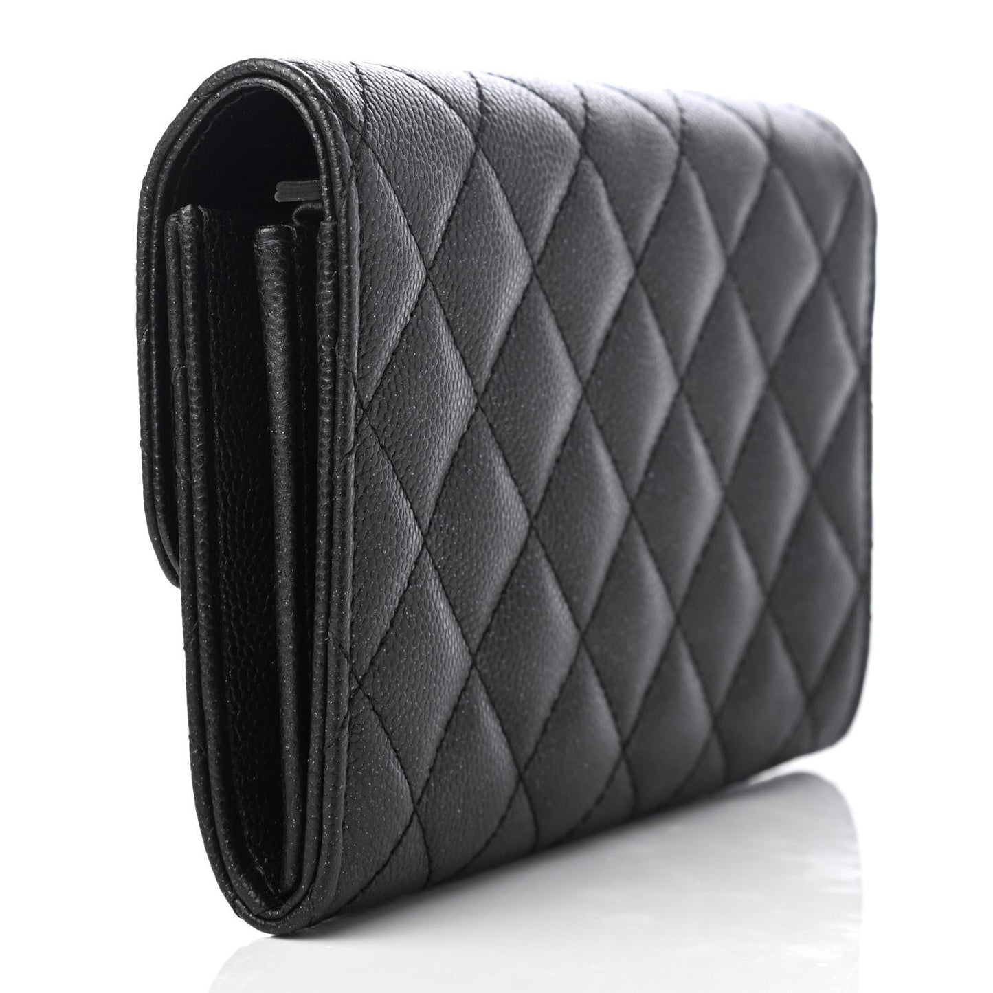 Iridescent Caviar Quilted Medium Flap Wallet Black