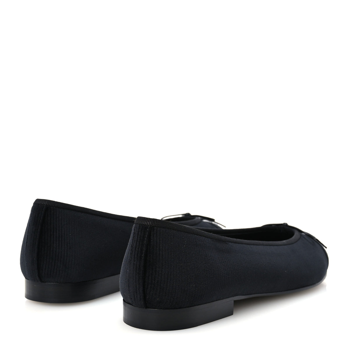 Corduroy Grosgrain CC Cap Toe Ballerina Flats 39.5 Black