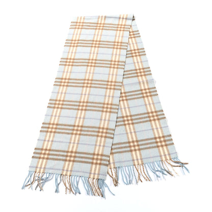 Burberry Cashmere Wool Check Fringe Scarf Light Blue 2 of 3