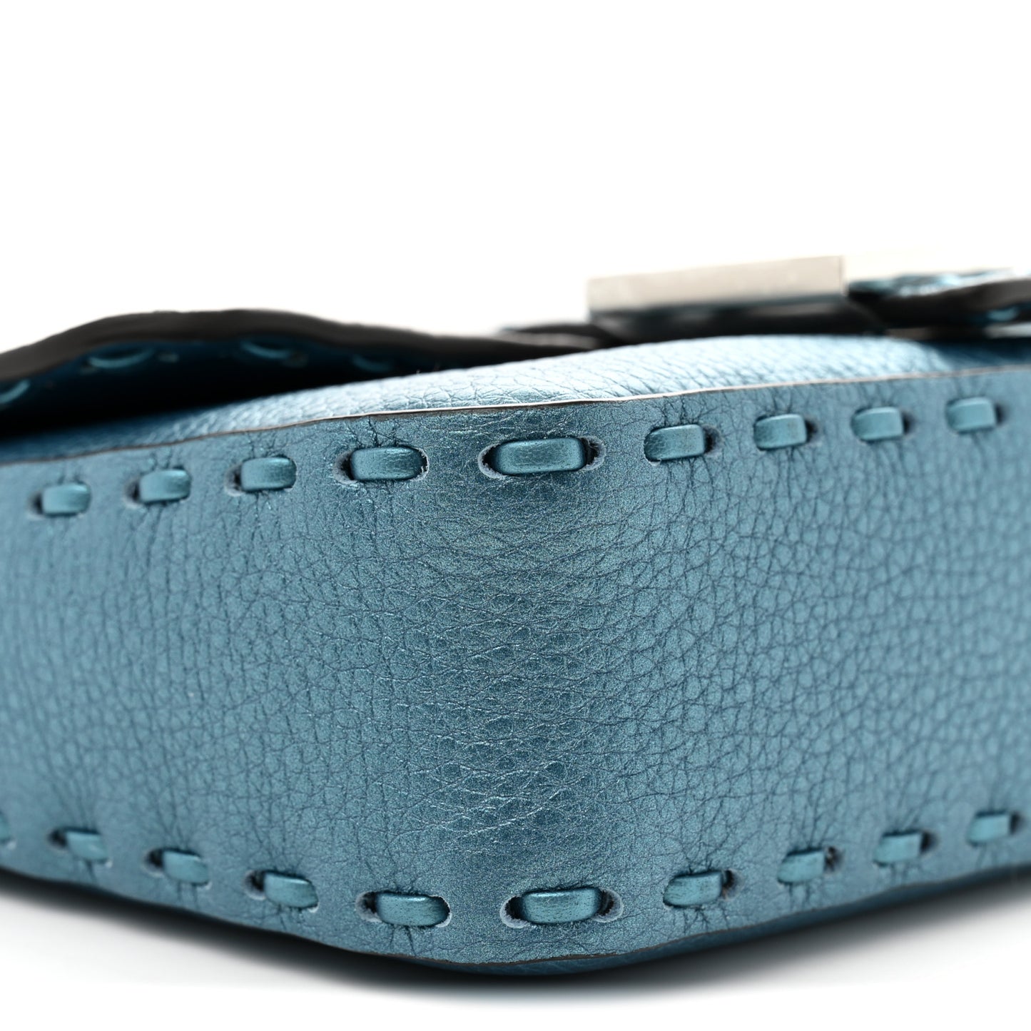 Metallic Cuoio Roma Sellerissima Nappa Sintetica Tape Stitch Mini Baguette Placca Argento