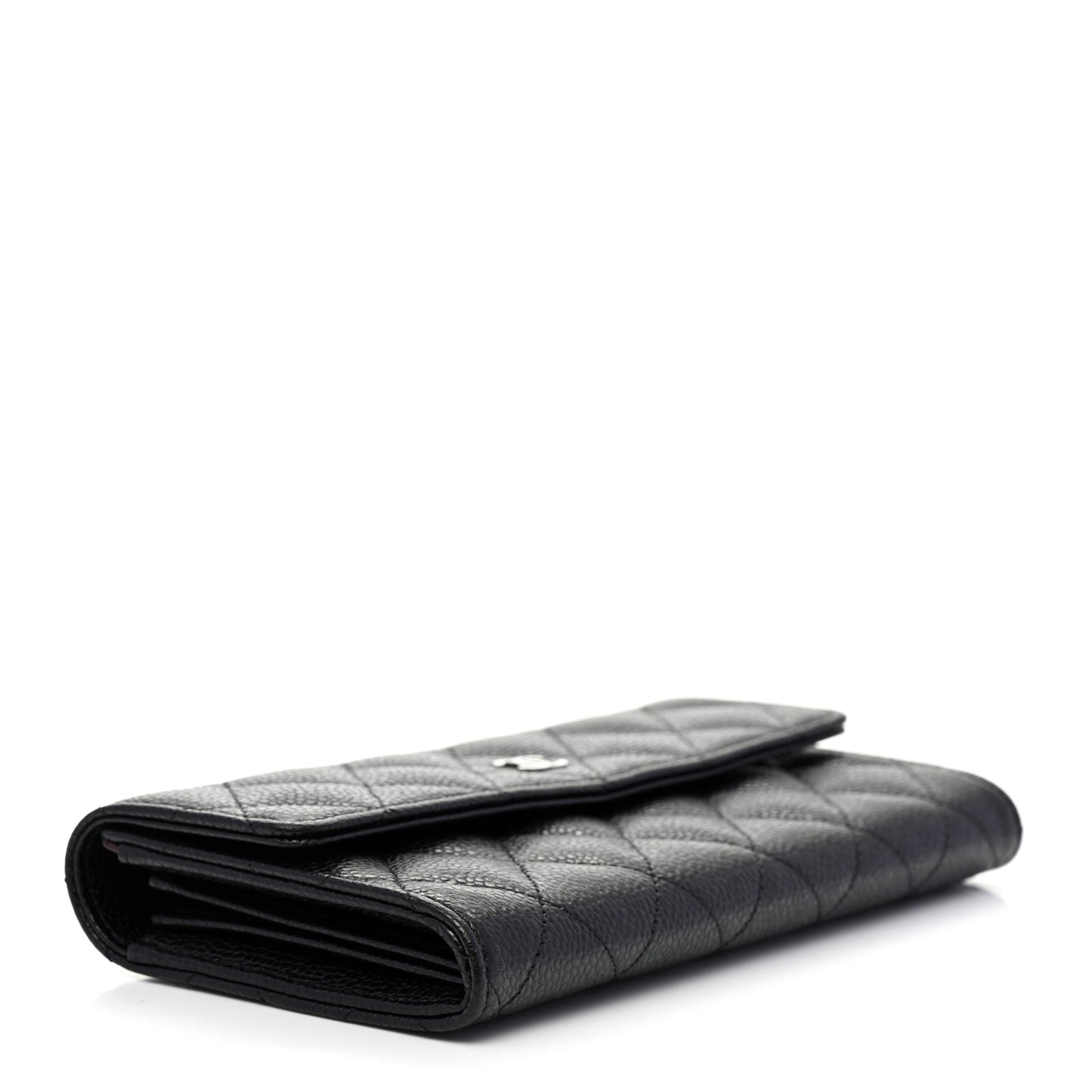 Caviar Quilted Large Gusset Flap Wallet Black