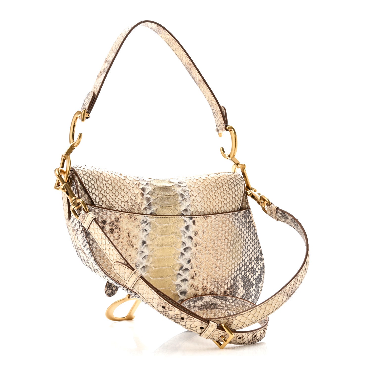 Christian Dior Metallic Snakeskin Saddle Bag Gold Multicolor 3 of 10