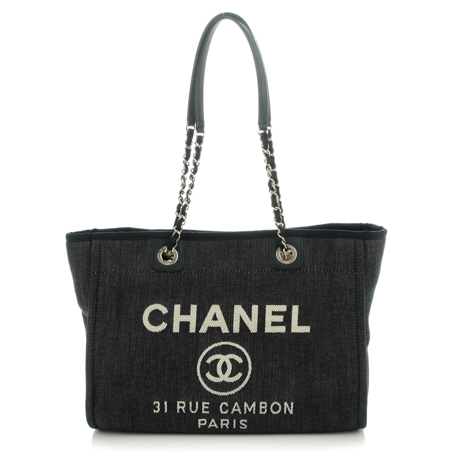 Chanel Canvas Small Deauville Tote Dark Blue 1 of 7