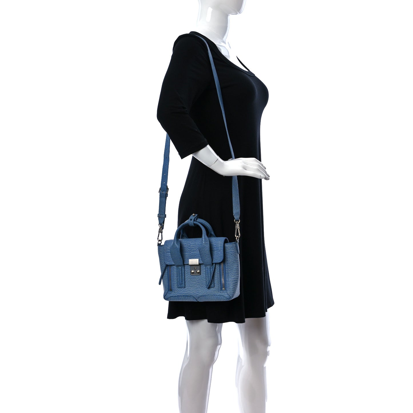 Textured Calfskin Mini Pashli Satchel Blue Ivory