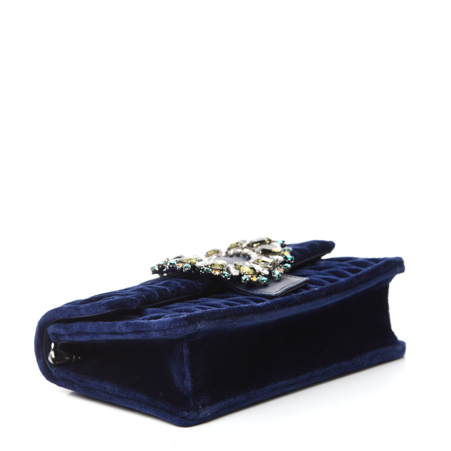 Velluto Matelasse Crystal Embellished Chain Shoulder Bag Inchiostro