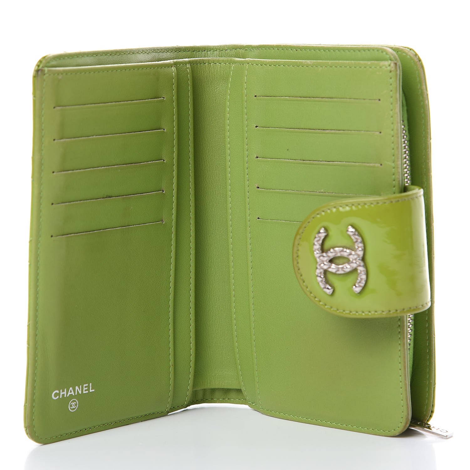 Chanel Patent Quilted Brilliant Zipped Pocket Wallet Green 4 of 18