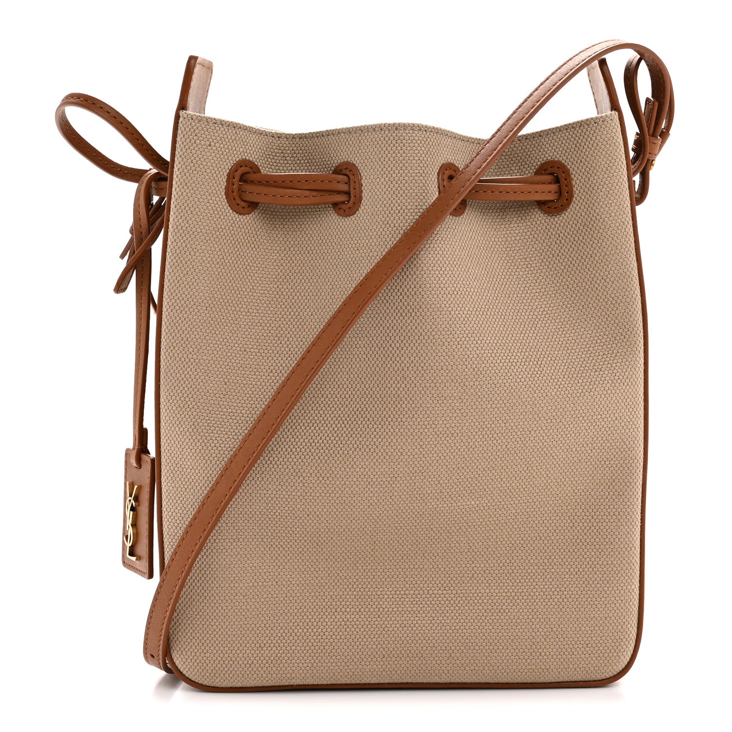 Saint Laurent Canvas Calfskin Small Bucket Bag Desert Dust Brick 1 of 12