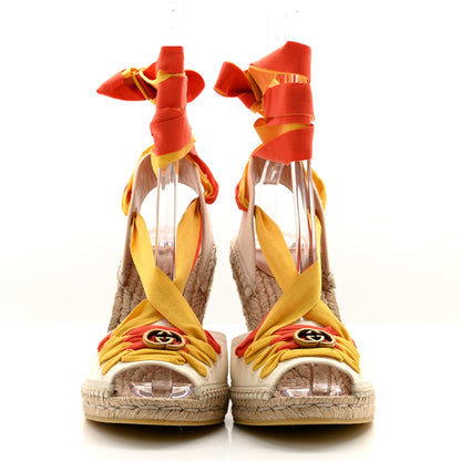 Gucci Canvas Ankle Wrap Interlocking G Platform 35/120mm Espadrille Wedges 39.5 Orange Yellow 2 of 8