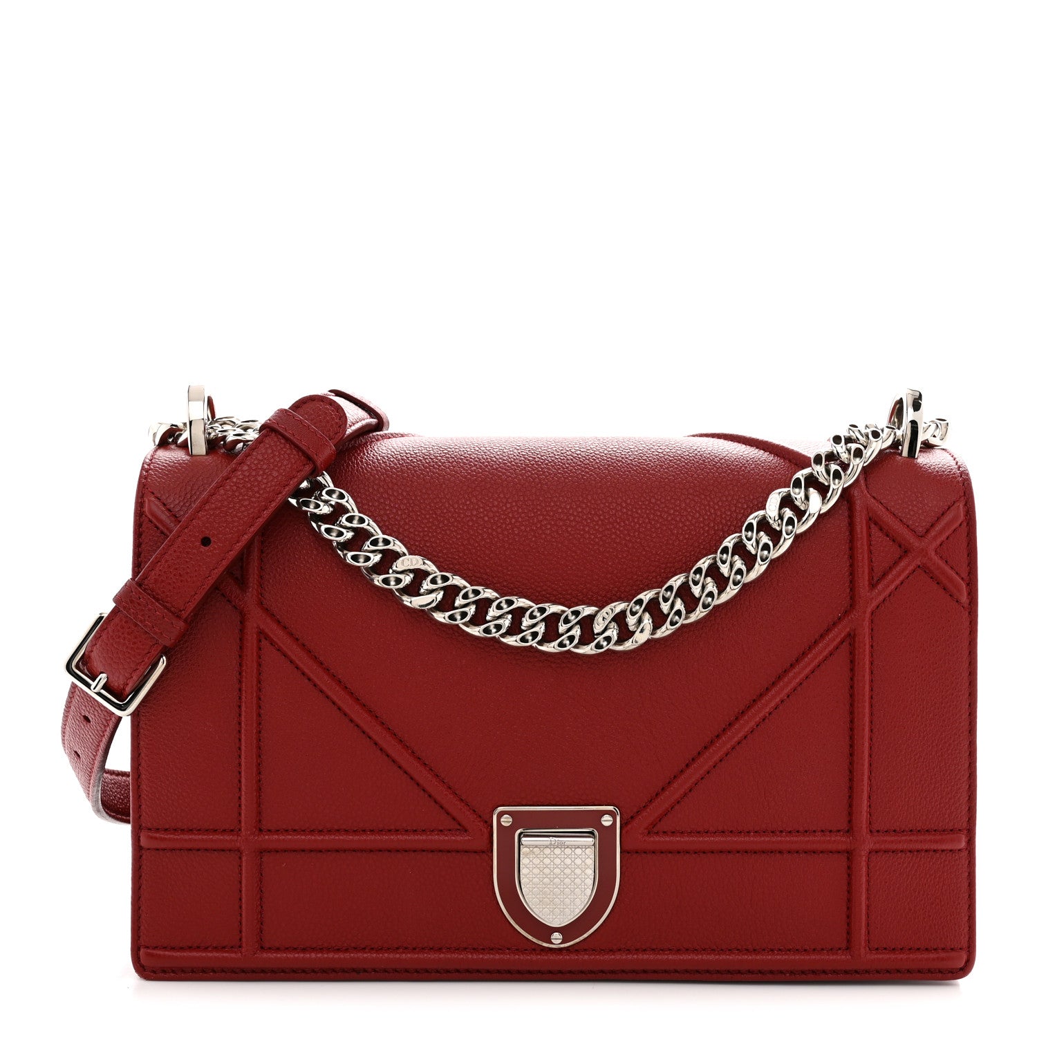 Christian Dior Grained Calfskin Medium Diorama Flap Bag Red 1 of 10