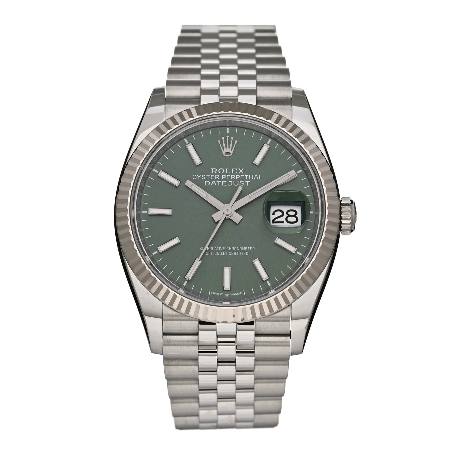 Stainless Steel 18K White Gold 36mm Oyster Perpetual Datejust Watch Mint Green 126234
