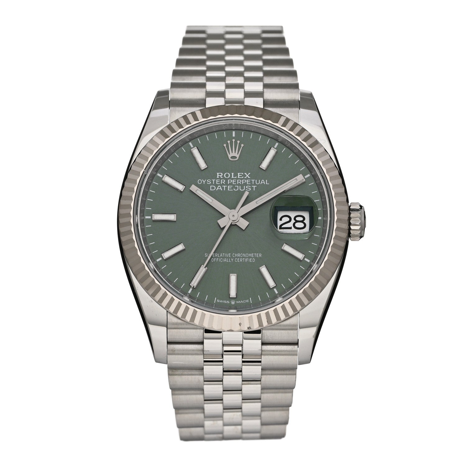 Rolex Stainless Steel 18K White Gold 36mm Oyster Perpetual Datejust Watch Mint Green 126234 1 of 5