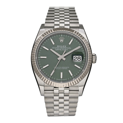 Rolex Stainless Steel 18K White Gold 36mm Oyster Perpetual Datejust Watch Mint Green 126234 1 of 5