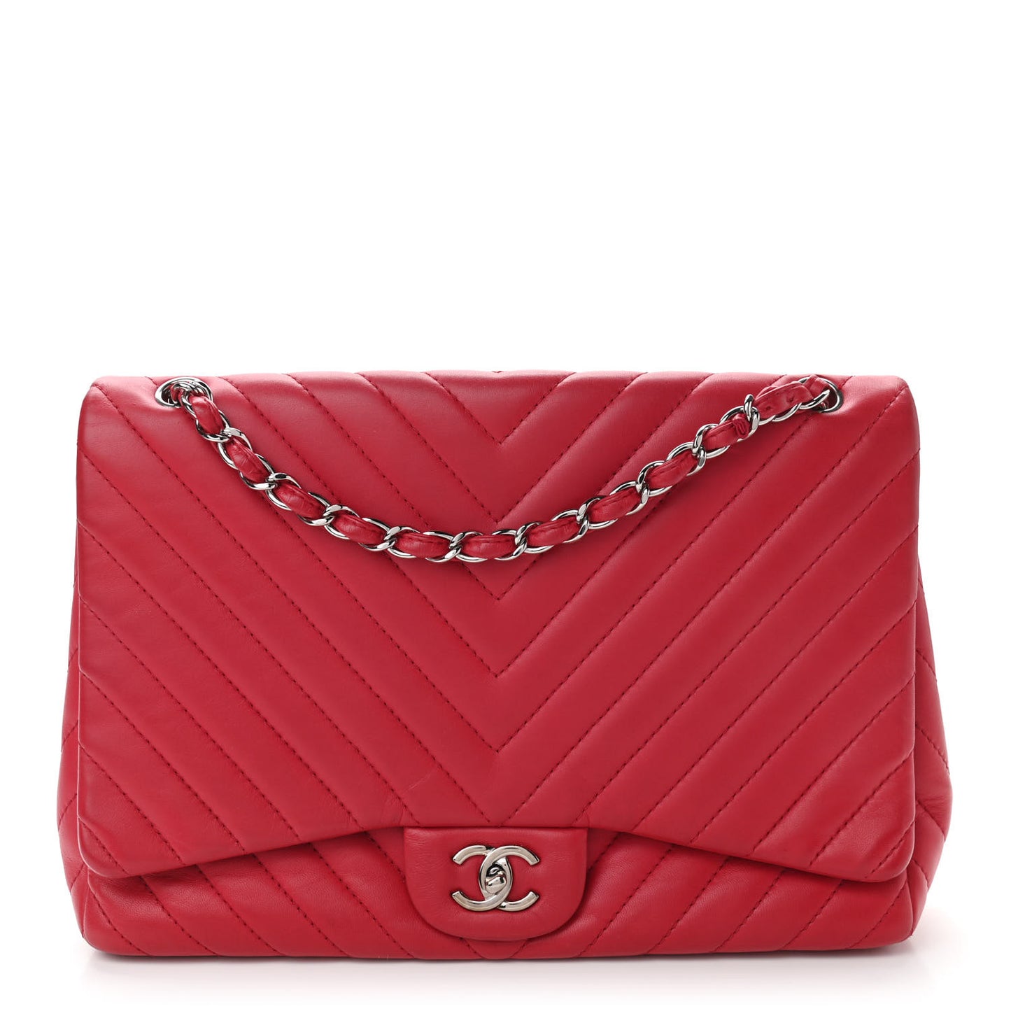 Lambskin Chevron Quilted Maxi Single Flap Red