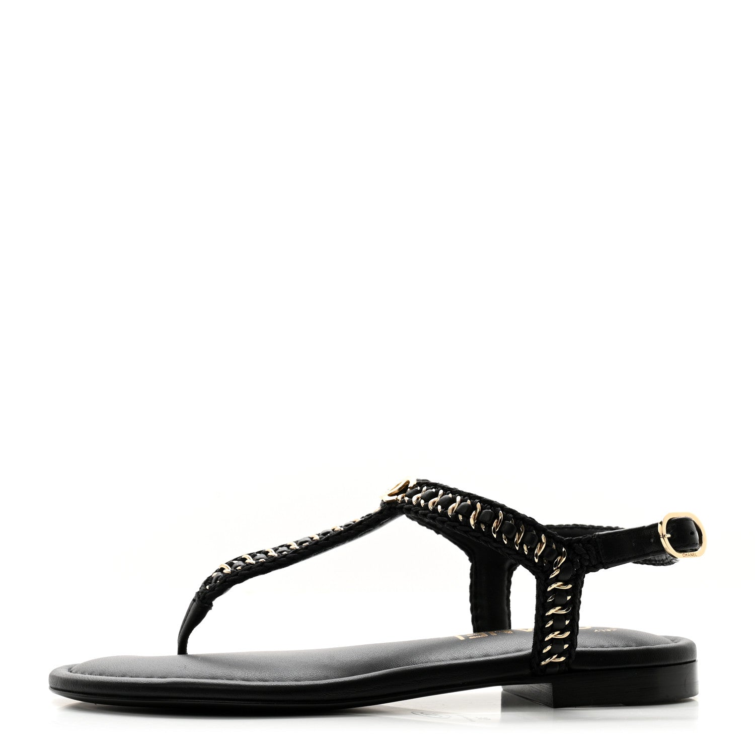 Chanel Lambskin Embroidered CC Thong Sandals 36 Black 1 of 10