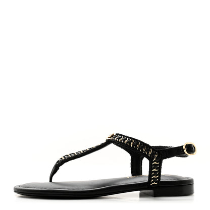 Chanel Lambskin Embroidered CC Thong Sandals 36 Black 1 of 10