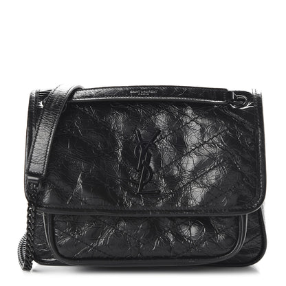 Saint Laurent Crinkled Calfskin Matelasse Monogram Baby Niki Chain Satchel Black 1 of 9