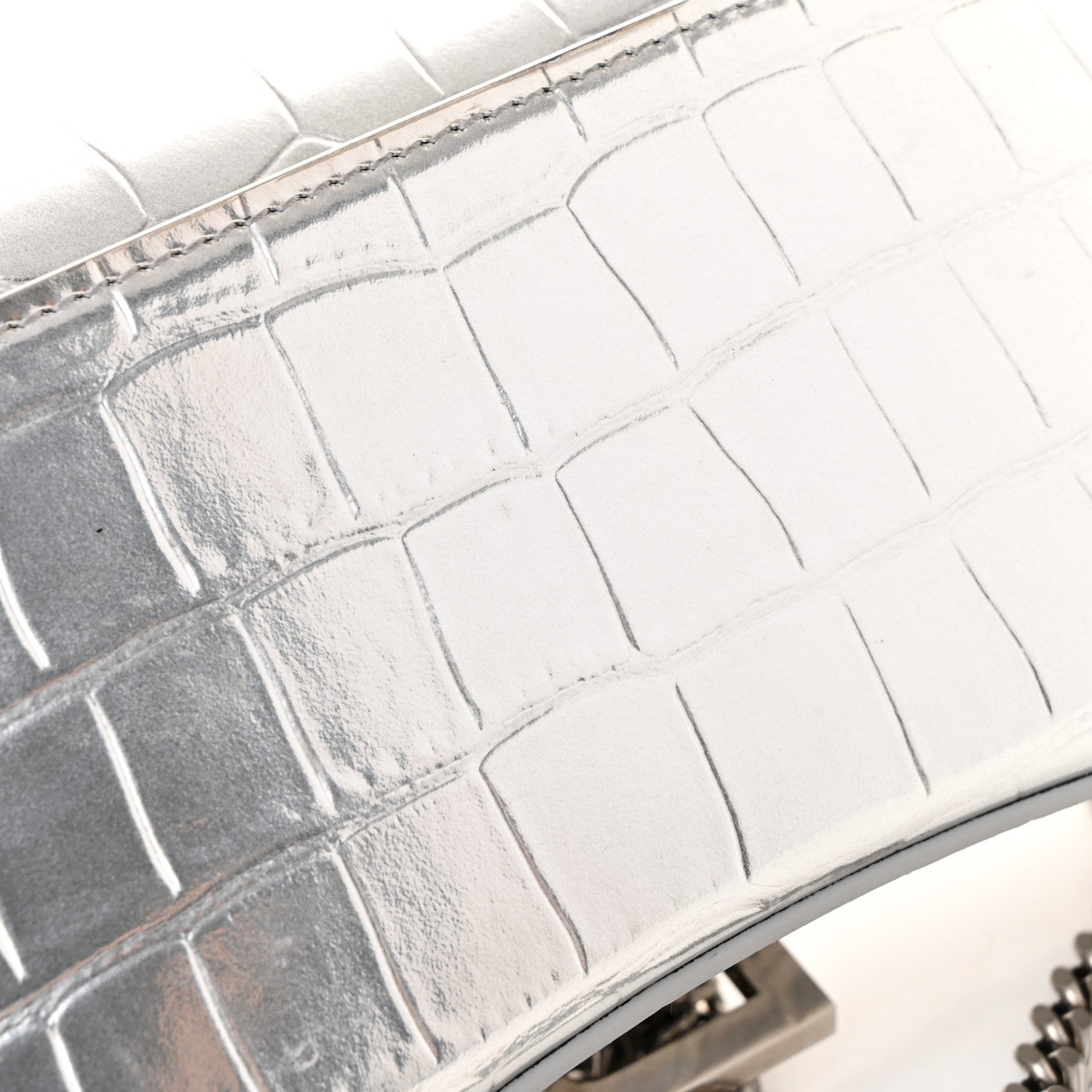 Balenciaga Metallic Calfskin Crocodile Embossed Hourglass Chain Bag Silver 11 of 13