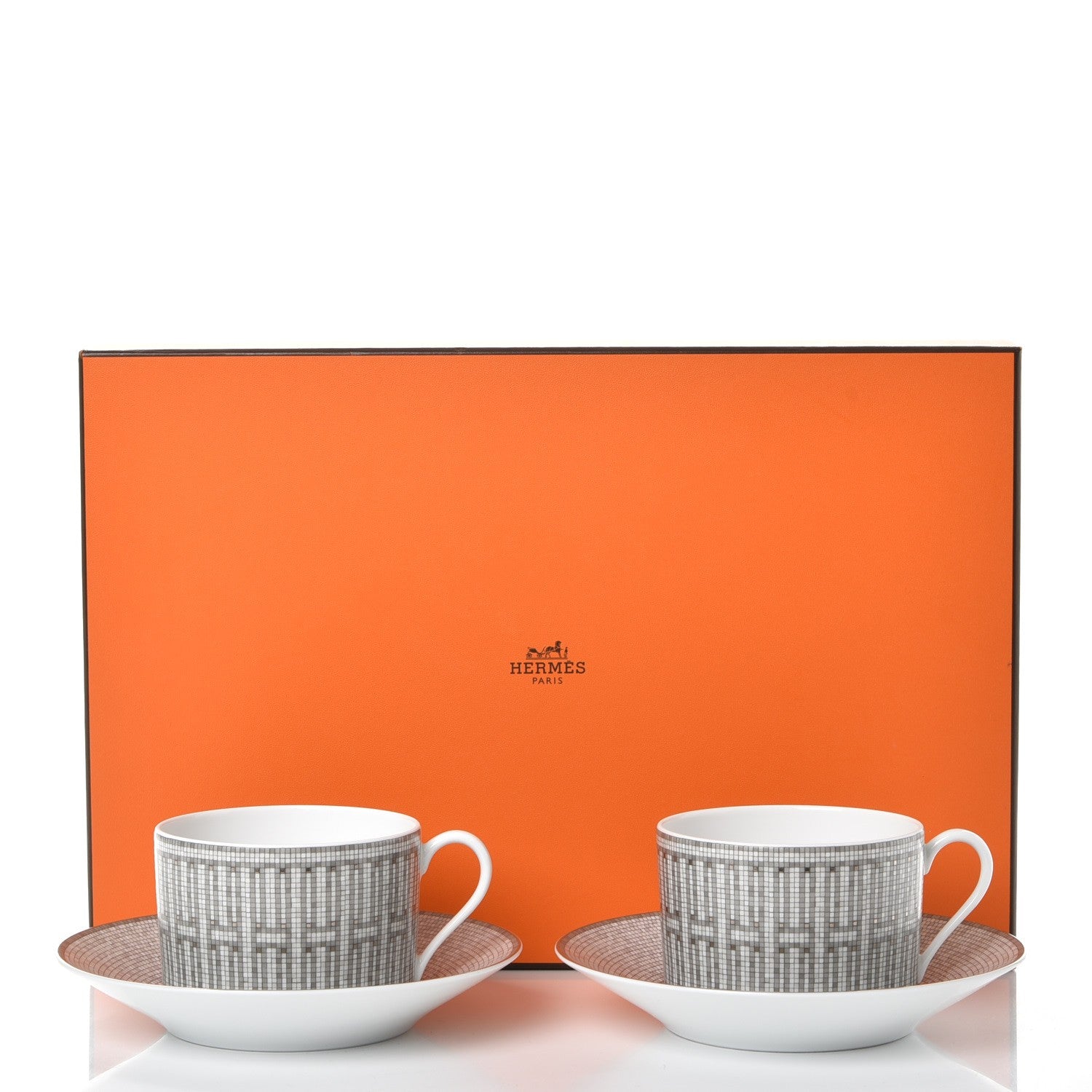 Hermes Porcelain Mosaique Au 24 Breakfast Cup And Saucer Set Of 2 Platine 27 of 27