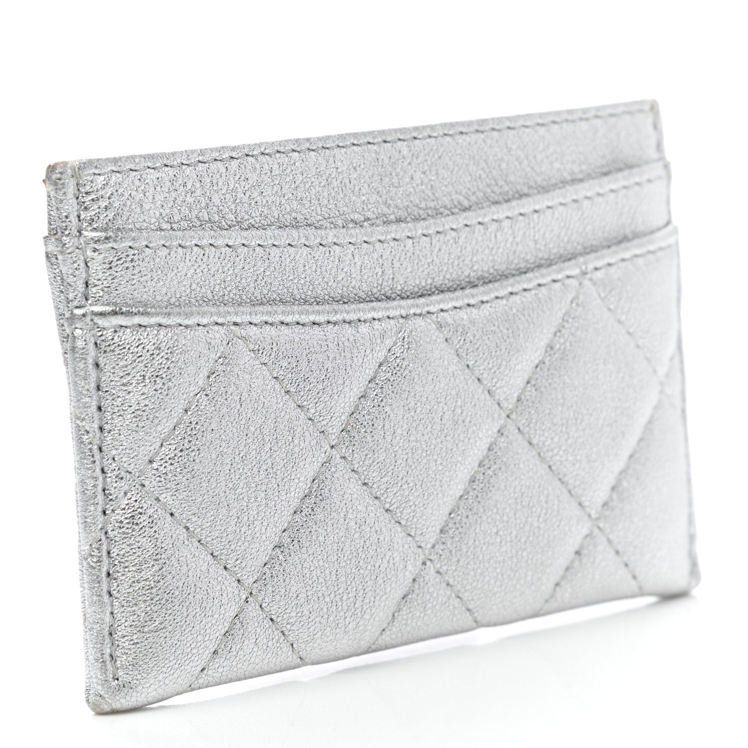 Chanel Metallic Lambskin Quilted Card Holder Silver 3 of 8