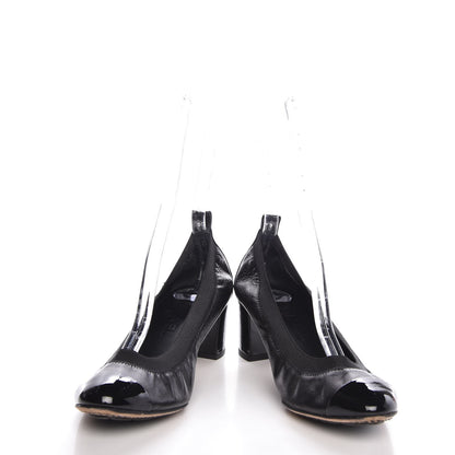 Chanel Lambskin Patent CC Elastic Stretch Pumps 38.5 Black 5 of 12