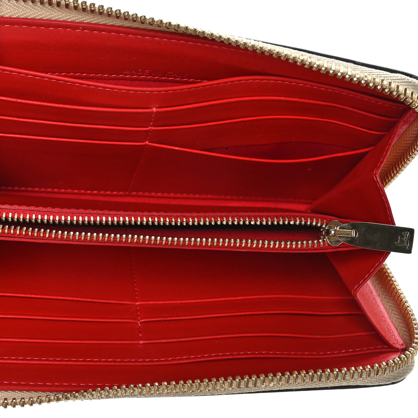 Calfskin Spiked Zip Around Wallet Beige