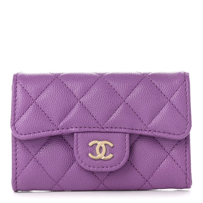 Chanel Caviar Quilted Flap Card Holder Wallet Purple 1 of 9