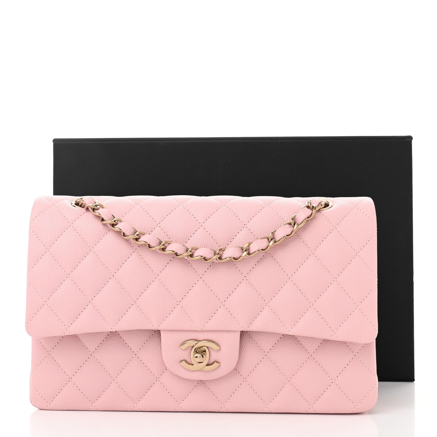 Caviar Quilted Medium Double Flap Light Pink