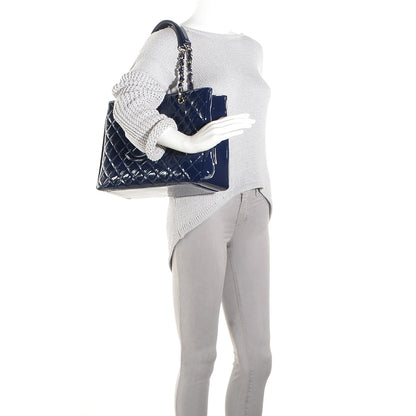 Chanel Quilted Patent Grand Shopping Tote GST Navy Blue 2 of 8