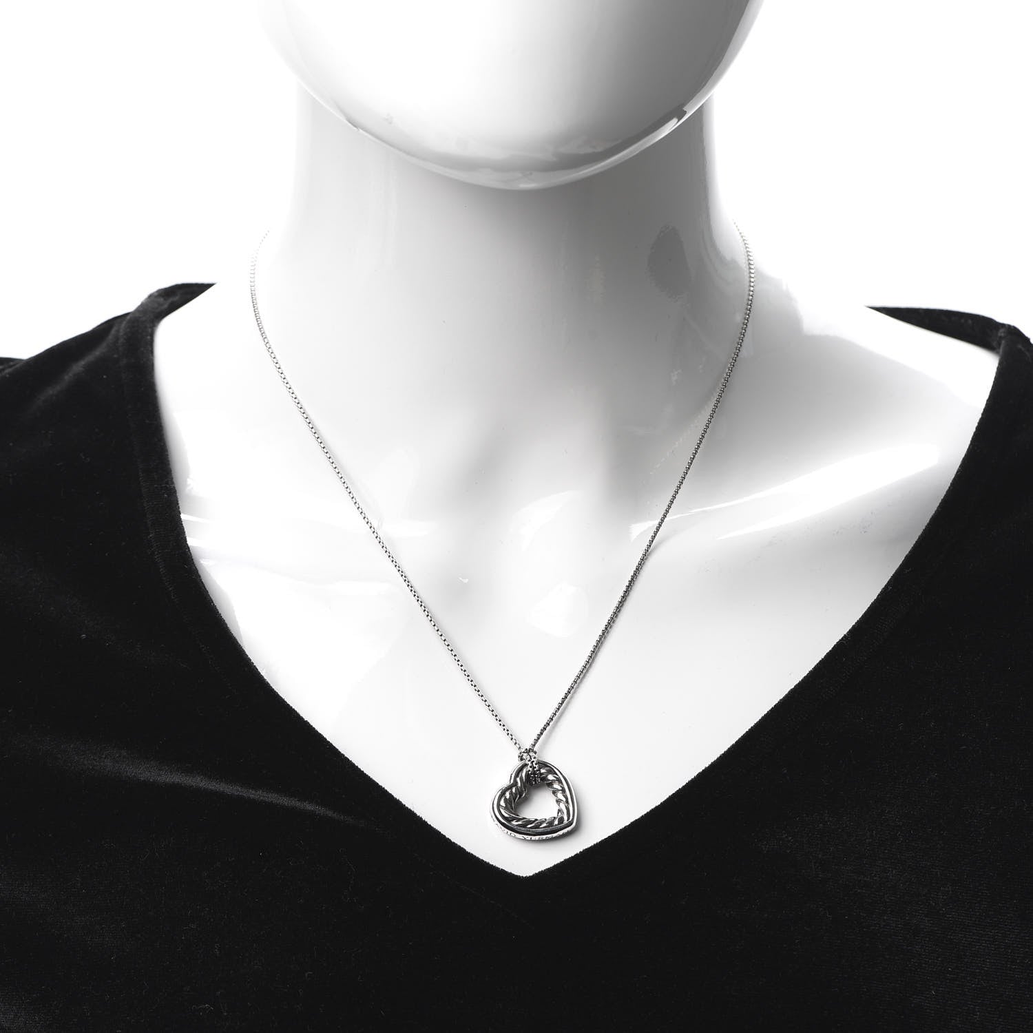 David Yurman Sterling Silver 18K Yellow Gold Open Heart Cable Necklace 2 of 5