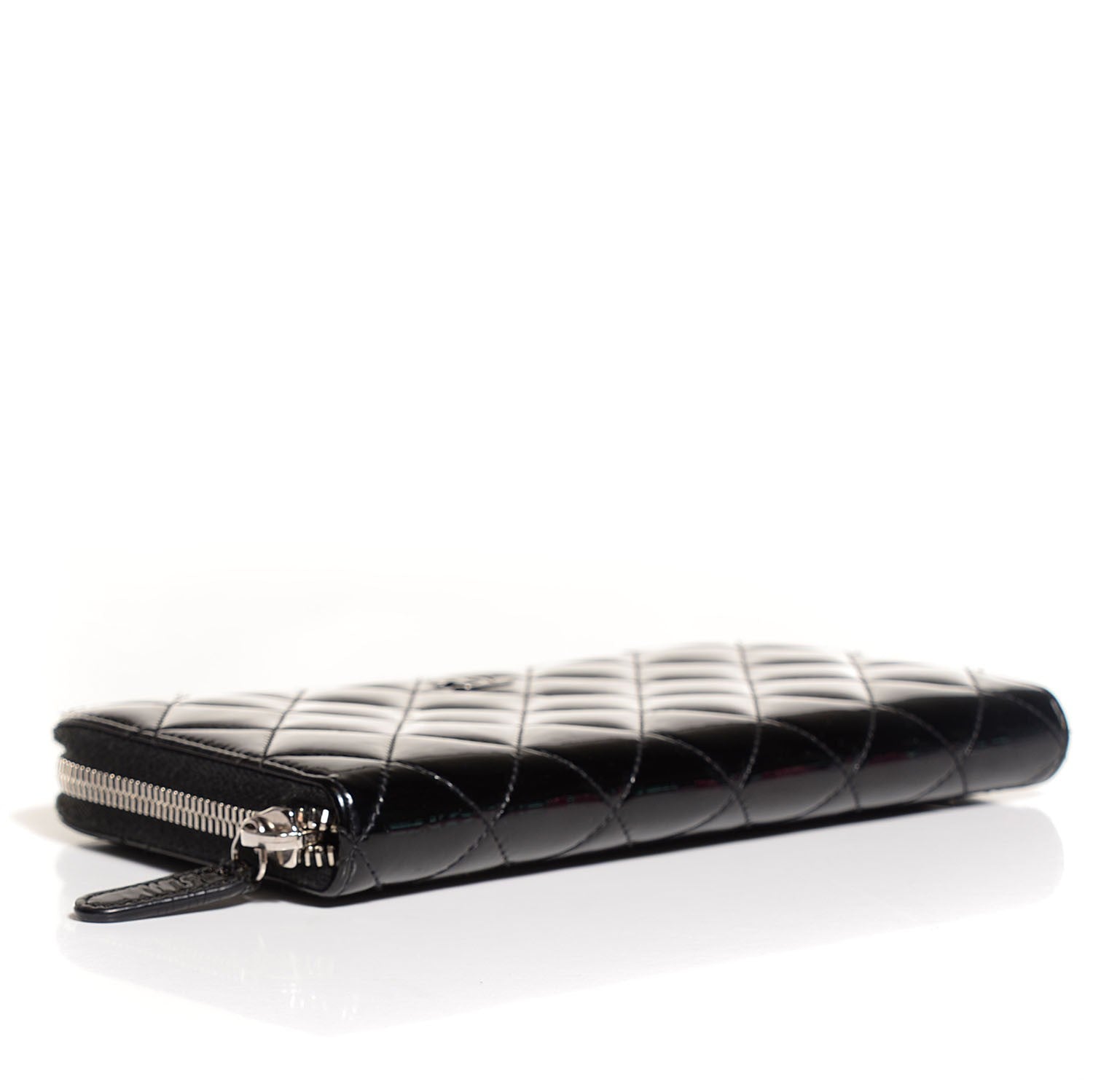 Chanel Patent Calfskin Quilted Large Gusset Zip Around Wallet Black 4 of 8