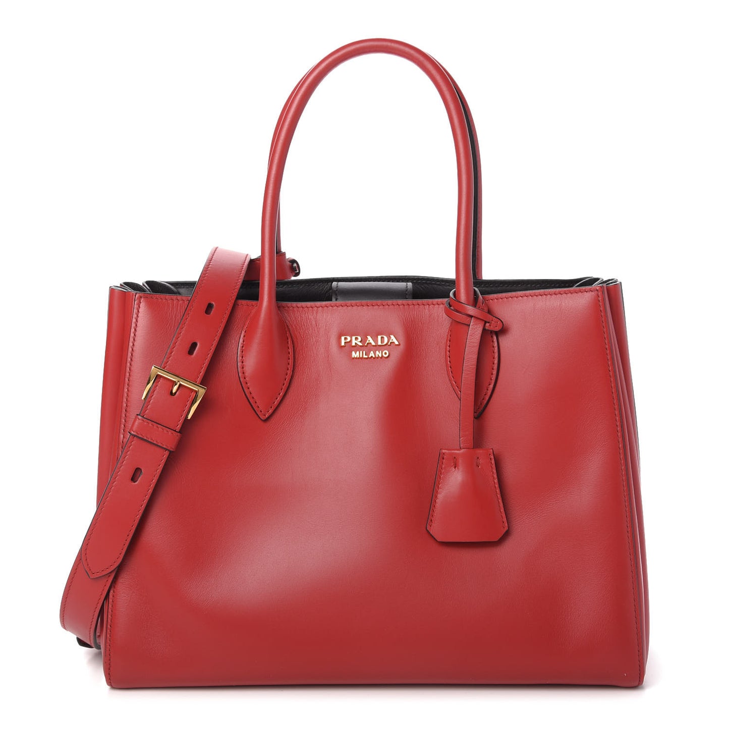 City Calfskin Medium Colorblock Bibliothèque Tote Fuoco Black