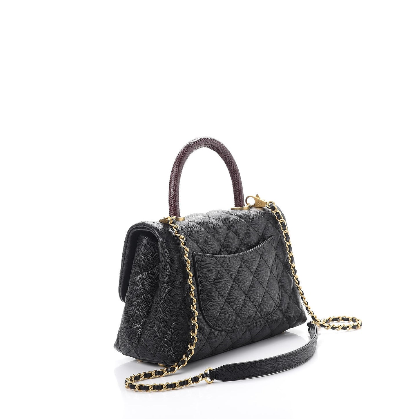 Caviar Lizard Quilted Mini Coco Handle Flap Black