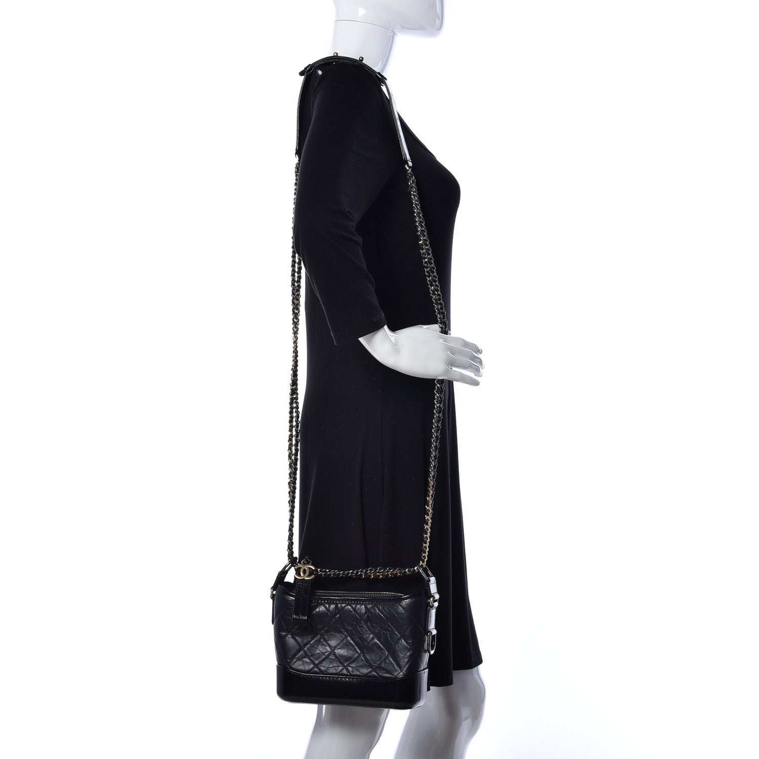 Chanel Aged Calfskin Quilted Small Gabrielle Hobo Black 2 of 10