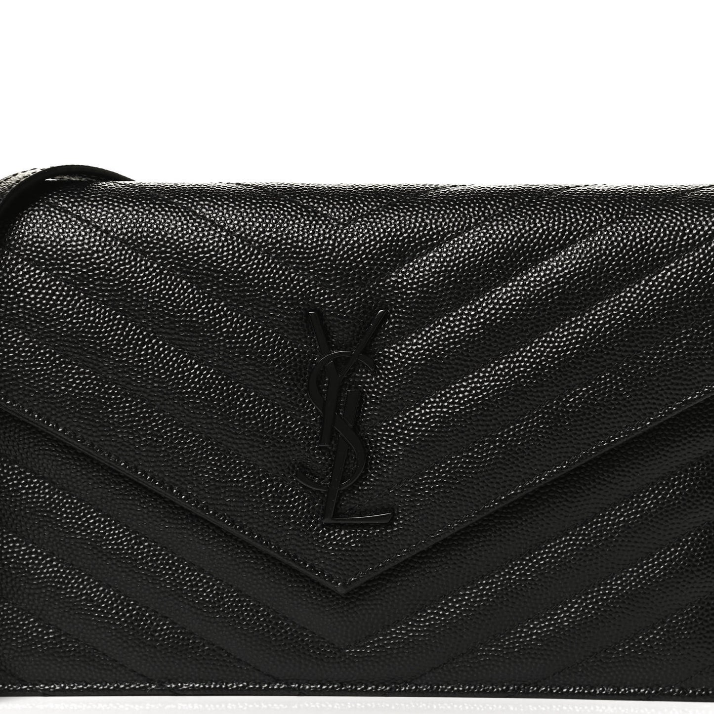 Grain De Poudre Matelasse Chevron Monogram Monochrome Envelope Chain Wallet Black