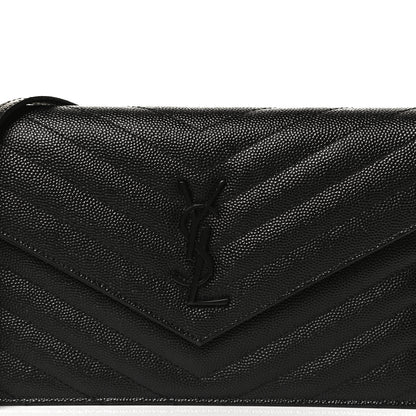Saint Laurent Grain De Poudre Matelasse Chevron Monogram Monochrome Envelope Chain Wallet Black 6 of 11