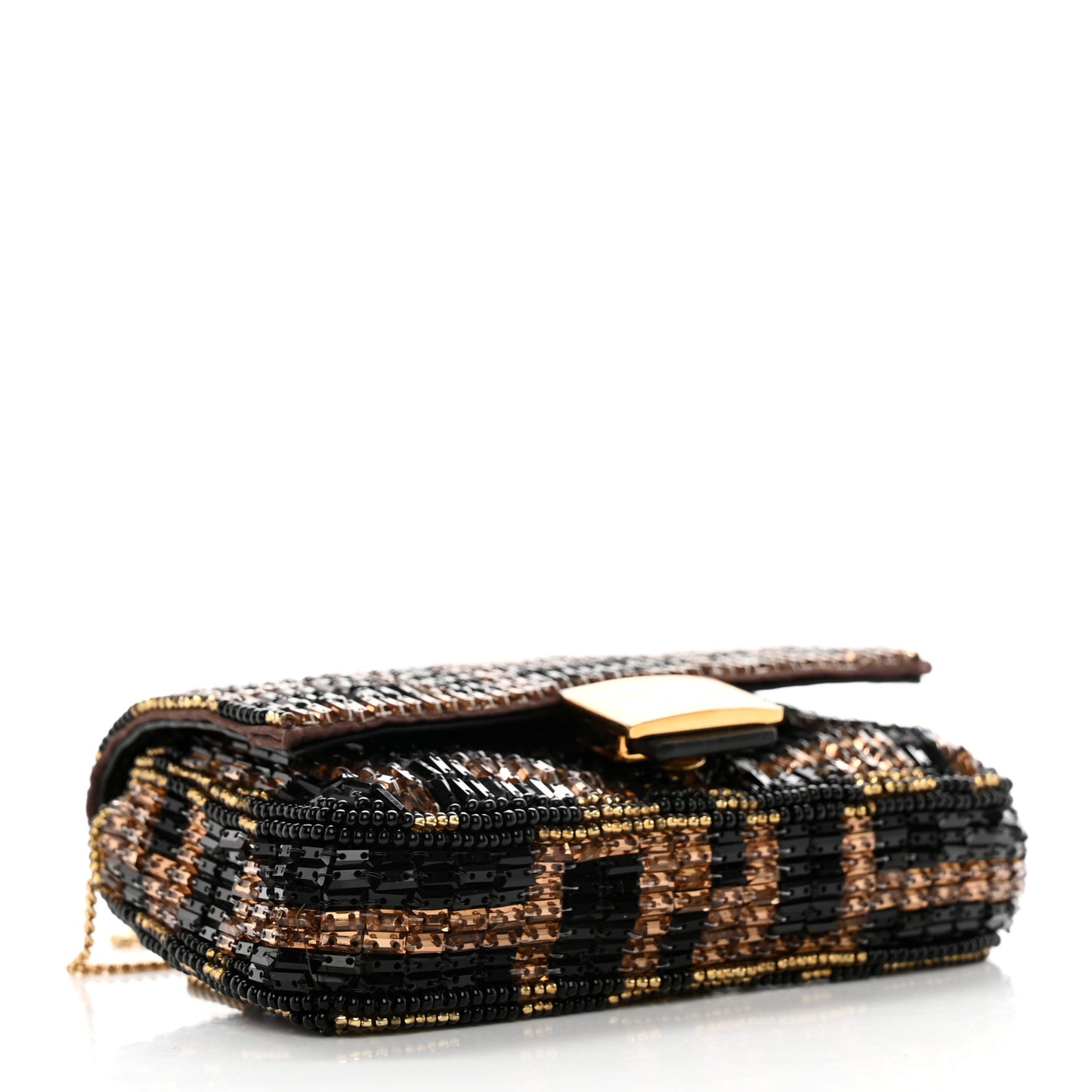 Crystal Vitello King FF Beaded Nano Baguette Charm Moro Black