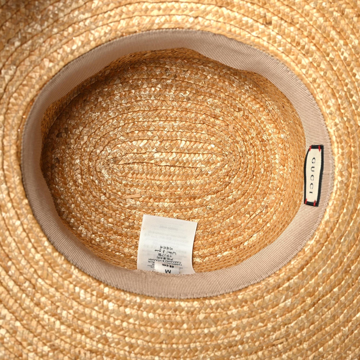 Gucci Straw Grosgrain Wide Brim Hat M Beige Black 6 of 8