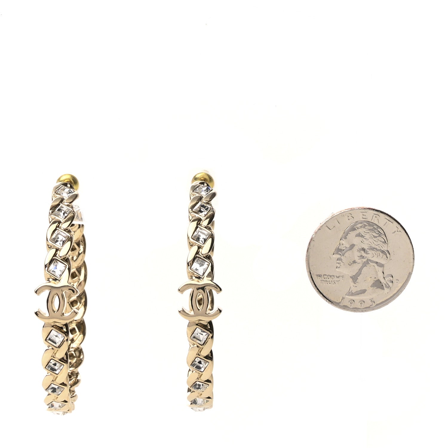 Chanel Crystal CC Hoop Earrings Gold 2 of 4
